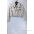 Women's Cream Faux Leather Crop Jacket